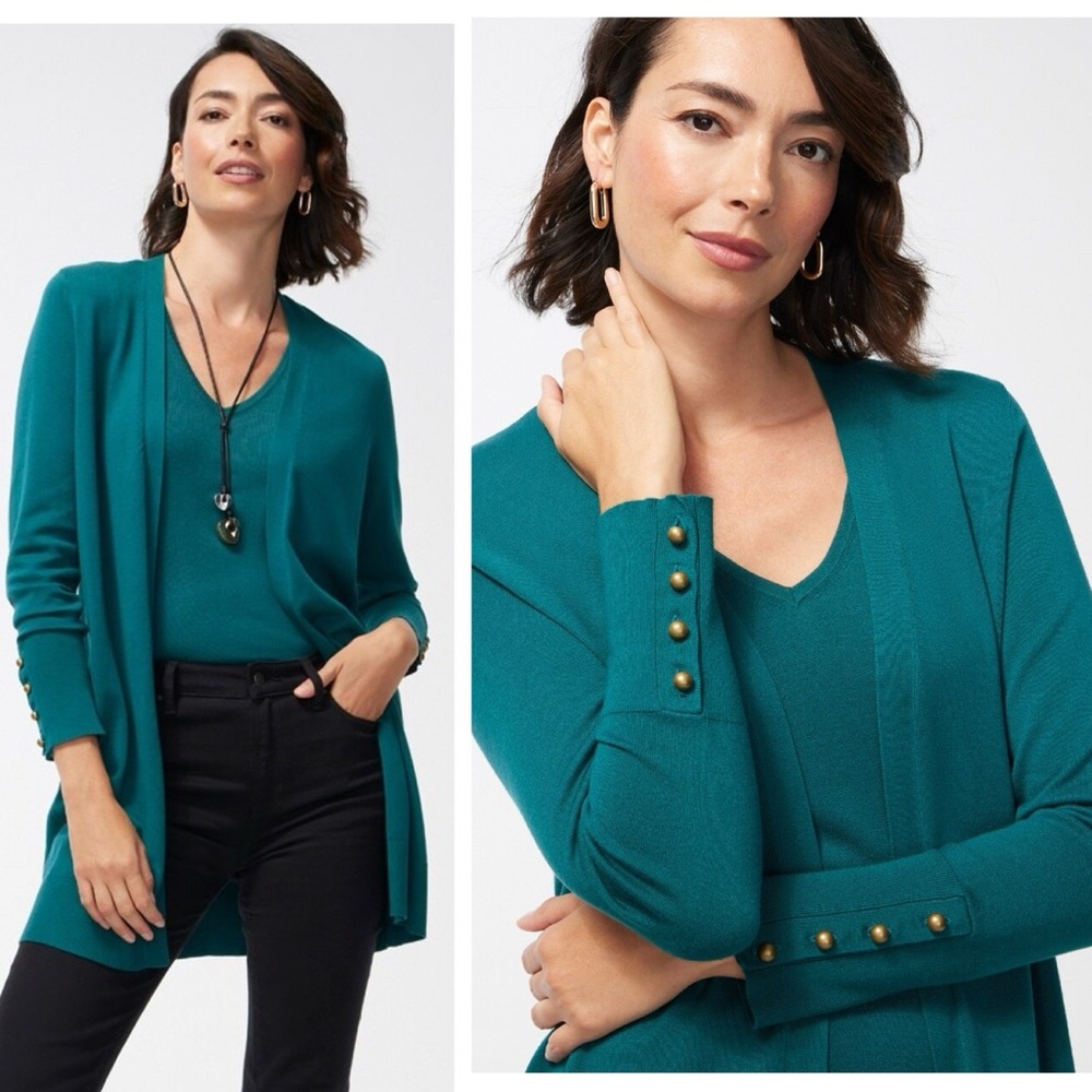 NWOT CHICO'S Midi Cardigan Sweater Button Detail Sleeve